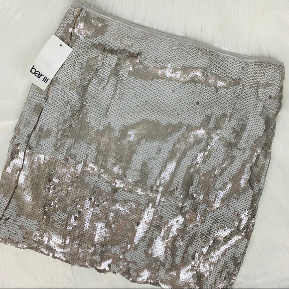 🔥BAR III🔥Silver Sequin Mini Skirt Sparkly Small NWT - Picture 5 of 6